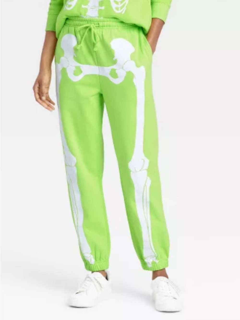 MIGHTY FINE NEON GREEN SKELETON JOGGER SWEATPANTS HALLOWEEN SKULLS PUNK SZ XL - Picture 2 of 5
